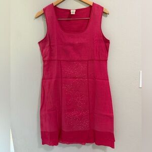 J. Jill Pink Linen Sleeveless Shift Dress with Embroidered Detail | Size 8